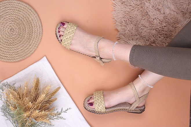 کفش صندل رکابدار زنانه گیس بافت