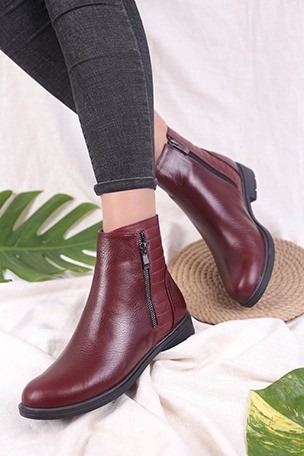 کفش نیم بوت چرم زنانه دو زیپ