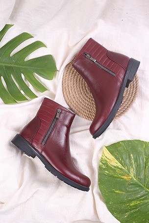 کفش نیم بوت چرم زنانه دو زیپ