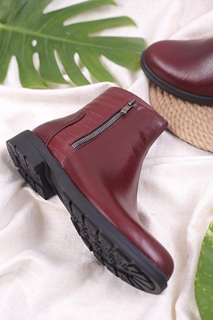 کفش نیم بوت چرم زنانه دو زیپ