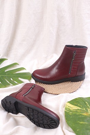 کفش نیم بوت چرم زنانه دو زیپ