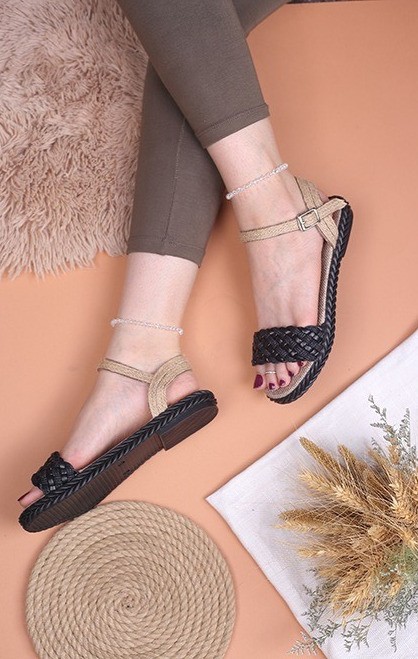 کفش صندل رکابدار زنانه گیس بافت