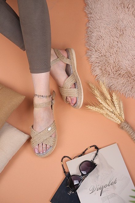 کفش صندل رکابدار زنانه کنفی تخت کد1143