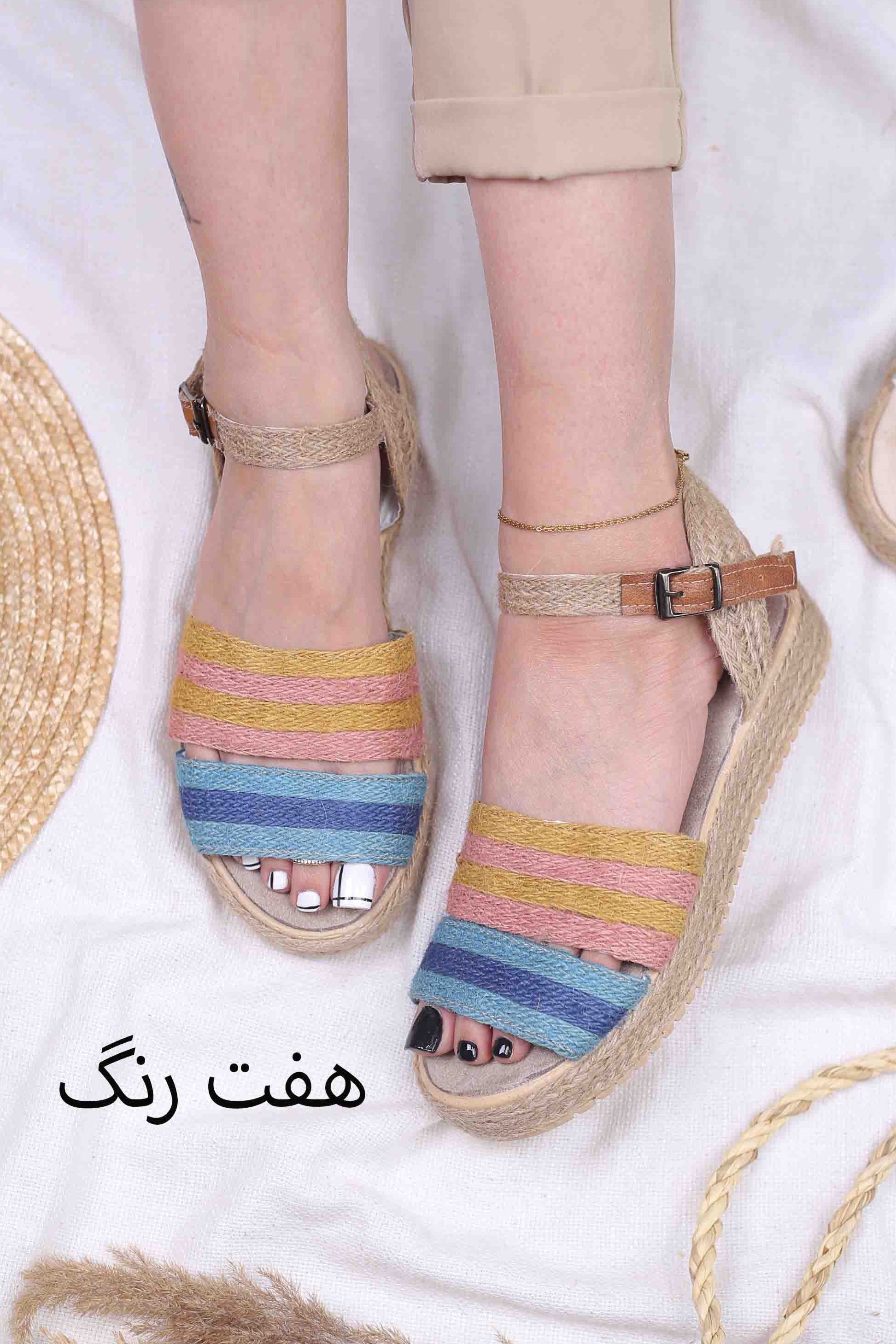 کفش صندل رکابدار زنانه تابستانی کنفی خورشید
