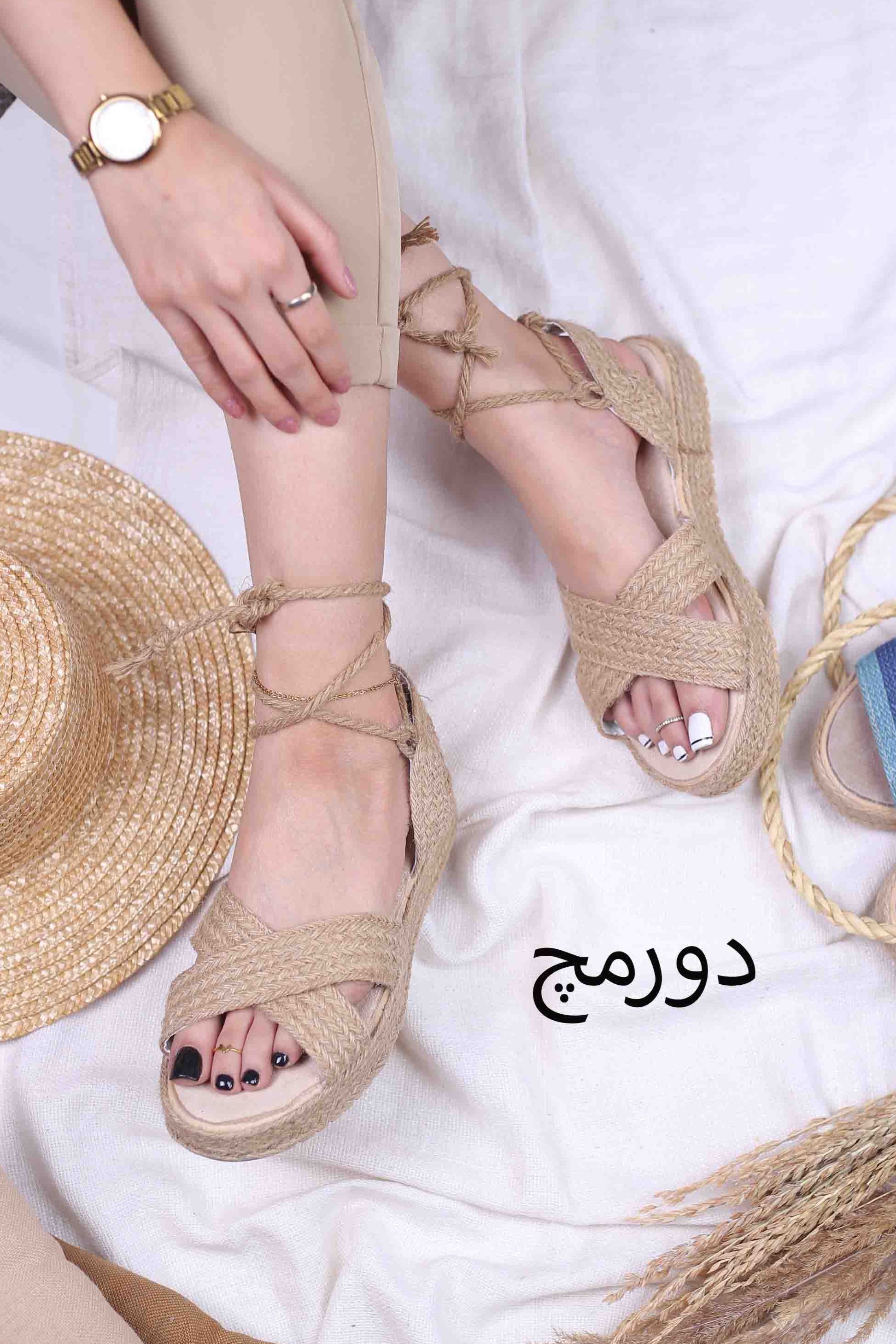 کفش صندل رکابدار زنانه تابستانی کنفی خورشید