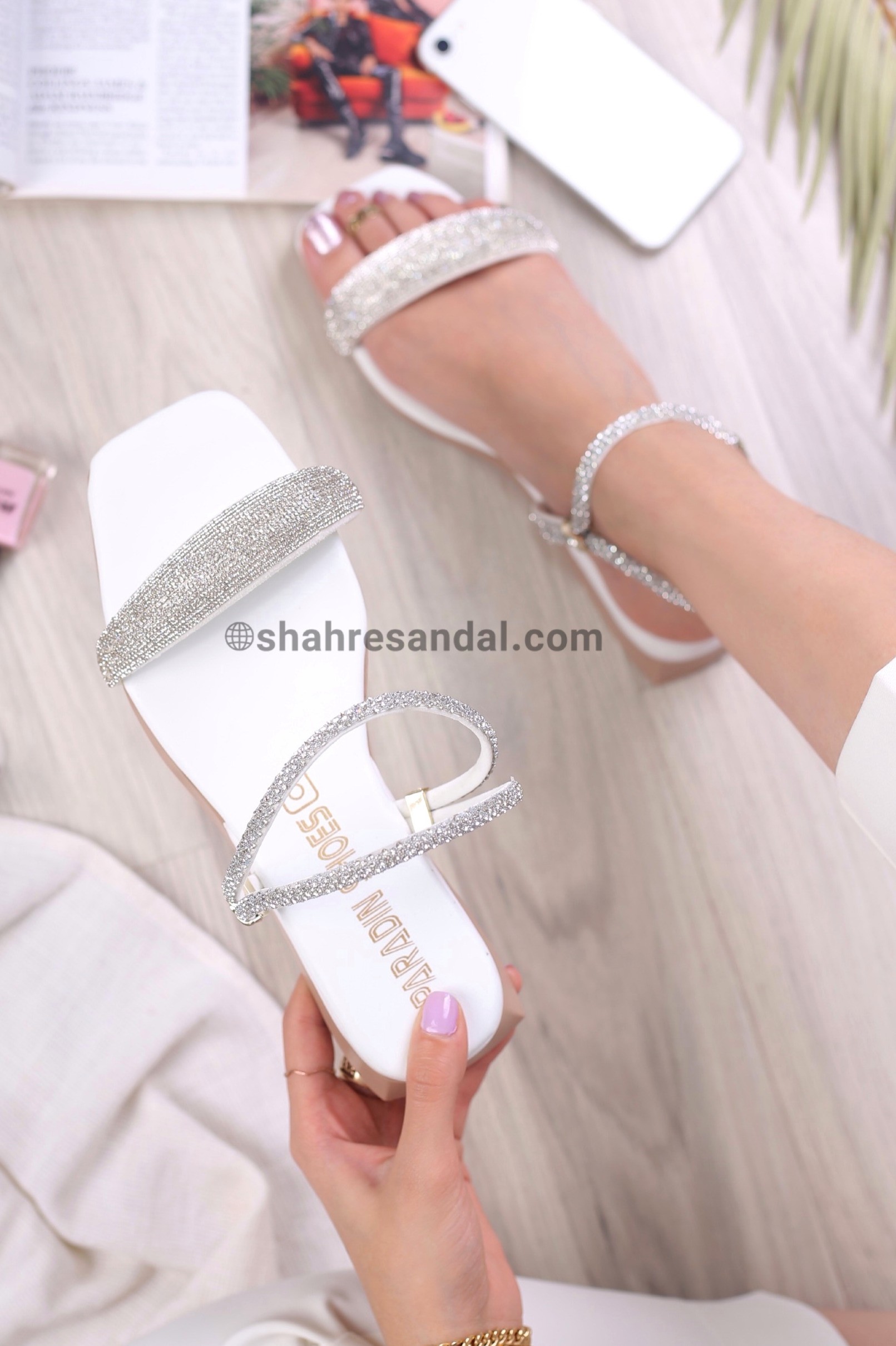 کفش صندل زنانه رکابدار نگینی بندی
